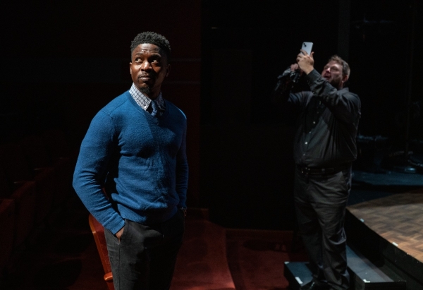 Ernest Bentley (left) and Daniil Krimer in The Humanities at Victory Gardens Theater.