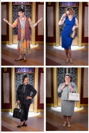 The 25th Anniversary Tour of Menopause the Musical® stars (top, from left)﻿ ﻿Ingrid Cole as Earth Mother, Adrianne Hick as Soap Star, (bottom) Mary Louise Lee as Professional Woman and Luzma Ortiz as Iowa Housewife.