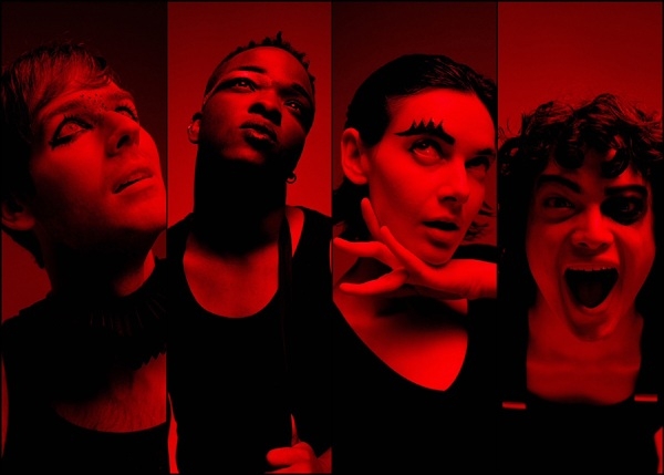 Pictured (left to right) Ben Harmon, Jamille Calixte, Hannah Antman and Reilly Oh in a publicity image for Kokandy Productions' A Clockwork Orange: A Play with Music.