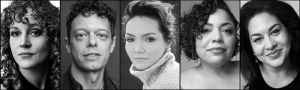 The cast of Steppenwolf Theatre Company's world premiere of "Adirondack Chair Circle" includes (left to right) ensemble member Caroline Neff with David Darrow, Katrina Lenk, Wendy Mateo and Sadieh Rifai.
