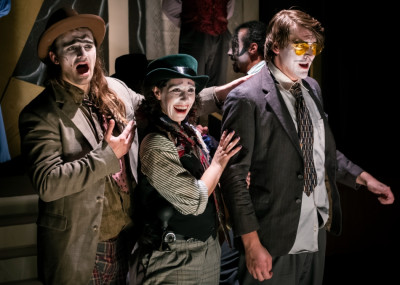 Deacon Leer, Sarah Franzel and Mitchell Jacson in The Conspirators "Duck Soup," running through November 23, 2025 at Stars &amp; Garters in Chicago.